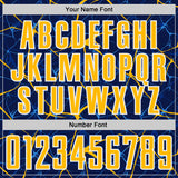 Custom Navy Gold-White Abstract Network Crackle Sublimation Soccer Uniform Jersey