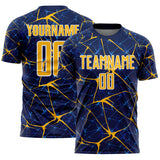 Custom Navy Gold-White Abstract Network Crackle Sublimation Soccer Uniform Jersey