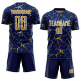Custom Navy Old Gold-White Abstract Network Crackle Sublimation Soccer Uniform Jersey