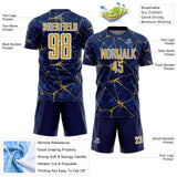 Custom Navy Old Gold-White Abstract Network Crackle Sublimation Soccer Uniform Jersey