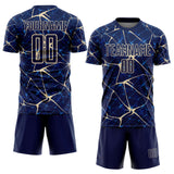 Custom Navy-Cream Abstract Network Crackle Sublimation Soccer Uniform Jersey