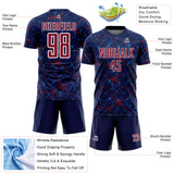 Custom Navy Crimson-White Abstract Network Crackle Sublimation Soccer Uniform Jersey
