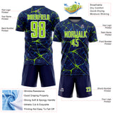Custom Navy Neon Green-White Abstract Network Crackle Sublimation Soccer Uniform Jersey