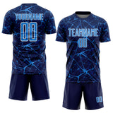 Custom Navy Powder Blue-White Abstract Network Crackle Sublimation Soccer Uniform Jersey