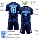 Custom Navy Powder Blue-White Abstract Network Crackle Sublimation Soccer Uniform Jersey