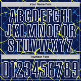 Custom Navy Neon Yellow-White Abstract Network Crackle Sublimation Soccer Uniform Jersey