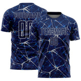 Custom Navy-Gray Abstract Network Crackle Sublimation Soccer Uniform Jersey