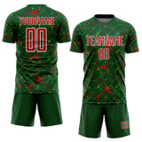 Custom Green Red-White Abstract Network Crackle Sublimation Soccer Uniform Jersey