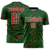 Custom Green Red-White Abstract Network Crackle Sublimation Soccer Uniform Jersey