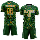 Custom Green Old Gold-White Abstract Network Crackle Sublimation Soccer Uniform Jersey