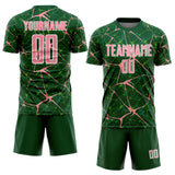 Custom Green Medium Pink-White Abstract Network Crackle Sublimation Soccer Uniform Jersey