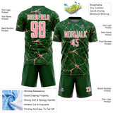 Custom Green Medium Pink-White Abstract Network Crackle Sublimation Soccer Uniform Jersey