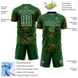 Custom Green Orange-White Abstract Network Crackle Sublimation Soccer Uniform Jersey
