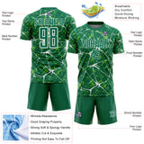 Custom Kelly Green-White Abstract Network Crackle Sublimation Soccer Uniform Jersey