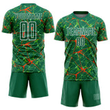 Custom Kelly Green Orange-White Abstract Network Crackle Sublimation Soccer Uniform Jersey