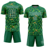 Custom Kelly Green Old Gold-White Abstract Network Crackle Sublimation Soccer Uniform Jersey