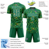 Custom Kelly Green Old Gold-White Abstract Network Crackle Sublimation Soccer Uniform Jersey