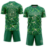 Custom Kelly Green-Cream Abstract Network Crackle Sublimation Soccer Uniform Jersey