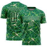 Custom Kelly Green-Cream Abstract Network Crackle Sublimation Soccer Uniform Jersey