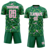 Custom Kelly Green Light Pink-White Abstract Network Crackle Sublimation Soccer Uniform Jersey