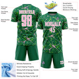 Custom Kelly Green Light Pink-White Abstract Network Crackle Sublimation Soccer Uniform Jersey