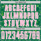 Custom Kelly Green Light Pink-White Abstract Network Crackle Sublimation Soccer Uniform Jersey