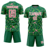 Custom Kelly Green Medium Pink-White Abstract Network Crackle Sublimation Soccer Uniform Jersey