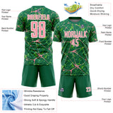 Custom Kelly Green Medium Pink-White Abstract Network Crackle Sublimation Soccer Uniform Jersey