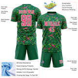 Custom Kelly Green Neon Pink-White Abstract Network Crackle Sublimation Soccer Uniform Jersey