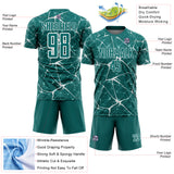 Custom Teal-White Abstract Network Crackle Sublimation Soccer Uniform Jersey