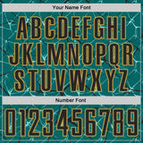 Custom Teal Black-Old Gold Abstract Network Crackle Sublimation Soccer Uniform Jersey