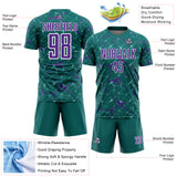 Custom Teal Purple-White Abstract Network Crackle Sublimation Soccer Uniform Jersey