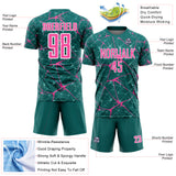 Custom Teal Pink-White Abstract Network Crackle Sublimation Soccer Uniform Jersey