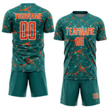 Custom Teal Orange-White Abstract Network Crackle Sublimation Soccer Uniform Jersey