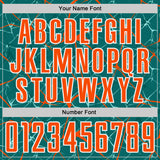 Custom Teal Orange-White Abstract Network Crackle Sublimation Soccer Uniform Jersey