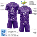 Custom Purple-White Abstract Network Crackle Sublimation Soccer Uniform Jersey