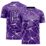 Custom Purple-White Abstract Network Crackle Sublimation Soccer Uniform Jersey