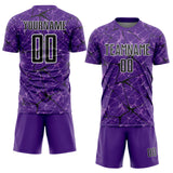 Custom Purple Black-White Abstract Network Crackle Sublimation Soccer Uniform Jersey