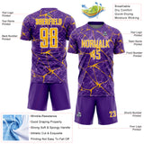 Custom Purple Gold-White Abstract Network Crackle Sublimation Soccer Uniform Jersey