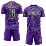 Custom Purple Gray-Black Abstract Network Crackle Sublimation Soccer Uniform Jersey
