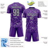 Custom Purple Gray-Black Abstract Network Crackle Sublimation Soccer Uniform Jersey
