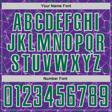 Custom Purple Kelly Green-White Abstract Network Crackle Sublimation Soccer Uniform Jersey