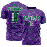 Custom Purple Kelly Green-White Abstract Network Crackle Sublimation Soccer Uniform Jersey