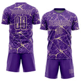 Custom Purple-Cream Abstract Network Crackle Sublimation Soccer Uniform Jersey