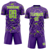 Custom Purple Neon Green-White Abstract Network Crackle Sublimation Soccer Uniform Jersey