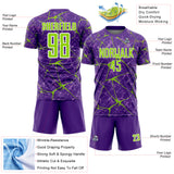Custom Purple Neon Green-White Abstract Network Crackle Sublimation Soccer Uniform Jersey