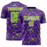 Custom Purple Neon Green-White Abstract Network Crackle Sublimation Soccer Uniform Jersey