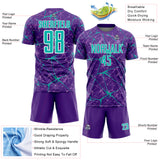 Custom Purple Aqua-White Abstract Network Crackle Sublimation Soccer Uniform Jersey