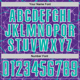 Custom Purple Aqua-White Abstract Network Crackle Sublimation Soccer Uniform Jersey