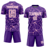Custom Purple Light Pink-White Abstract Network Crackle Sublimation Soccer Uniform Jersey